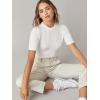 imageFloerns Womens Basic Mock Neck Short Sleeve Solid Rib Knit Tops Tee ShirtsA White
