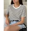 imageFloerns Womens Basic Mock Neck Short Sleeve Solid Rib Knit Tops Tee ShirtsBlack White Striped