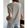 imageFloerns Womens Basic Mock Neck Short Sleeve Solid Rib Knit Tops Tee ShirtsBlack White Striped