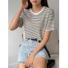 imageFloerns Womens Basic Mock Neck Short Sleeve Solid Rib Knit Tops Tee ShirtsBlack White Striped