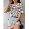 imageFloerns Womens Basic Mock Neck Short Sleeve Solid Rib Knit Tops Tee ShirtsBlack White Striped