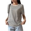 imageFloerns Womens Basic Mock Neck Short Sleeve Solid Rib Knit Tops Tee ShirtsBlack White Striped