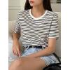 imageFloerns Womens Basic Mock Neck Short Sleeve Solid Rib Knit Tops Tee ShirtsBlack White Striped