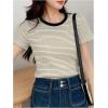 imageFloerns Womens Basic Mock Neck Short Sleeve Solid Rib Knit Tops Tee ShirtsBlack and White