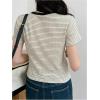 imageFloerns Womens Basic Mock Neck Short Sleeve Solid Rib Knit Tops Tee ShirtsBlack and White