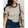 imageFloerns Womens Basic Mock Neck Short Sleeve Solid Rib Knit Tops Tee ShirtsBlack and White