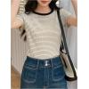 imageFloerns Womens Basic Mock Neck Short Sleeve Solid Rib Knit Tops Tee ShirtsBlack and White