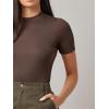 imageFloerns Womens Basic Mock Neck Short Sleeve Solid Rib Knit Tops Tee ShirtsChocolate Brown