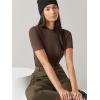imageFloerns Womens Basic Mock Neck Short Sleeve Solid Rib Knit Tops Tee ShirtsChocolate Brown