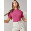 imageFloerns Womens Basic Mock Neck Short Sleeve Solid Rib Knit Tops Tee ShirtsPink