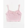 imageFloerns Womens Contrast Lace Spaghetti Strap Ruched Rib Knit Cami Crop TopA Pink