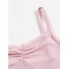 imageFloerns Womens Contrast Lace Spaghetti Strap Ruched Rib Knit Cami Crop TopA Pink