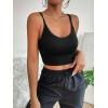 imageFloerns Womens Contrast Lace Spaghetti Strap Ruched Rib Knit Cami Crop TopBlack Solid
