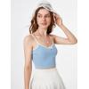 imageFloerns Womens Contrast Lace Spaghetti Strap Ruched Rib Knit Cami Crop TopBlue Solid
