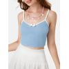 imageFloerns Womens Contrast Lace Spaghetti Strap Ruched Rib Knit Cami Crop TopBlue Solid