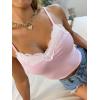 imageFloerns Womens Contrast Lace Spaghetti Strap Ruched Rib Knit Cami Crop TopMulti Pink