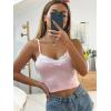 imageFloerns Womens Contrast Lace Spaghetti Strap Ruched Rib Knit Cami Crop TopMulti Pink