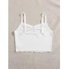 imageFloerns Womens Contrast Lace Spaghetti Strap Ruched Rib Knit Cami Crop TopWhite Plain