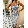 imageFloerns Womens Floral Print Drawstring Front Sleeveless Cami Midi DressBlack and White