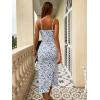 imageFloerns Womens Floral Print Drawstring Front Sleeveless Cami Midi DressBlue