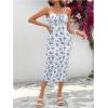 imageFloerns Womens Floral Print Drawstring Front Sleeveless Cami Midi DressBlue White Ivory