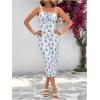 imageFloerns Womens Floral Print Drawstring Front Sleeveless Cami Midi DressBlue White Ivory