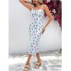imageFloerns Womens Floral Print Drawstring Front Sleeveless Cami Midi DressBlue White Ivory