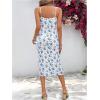 imageFloerns Womens Floral Print Drawstring Front Sleeveless Cami Midi DressBlue White Ivory