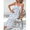 imageFloerns Womens Floral Print Drawstring Front Sleeveless Cami Midi DressBlue White Ivory