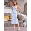 imageFloerns Womens Floral Print Drawstring Front Sleeveless Cami Midi DressBlue White Multi