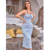 imageFloerns Womens Floral Print Drawstring Front Sleeveless Cami Midi DressBlue White Multi