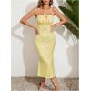 imageFloerns Womens Floral Print Drawstring Front Sleeveless Cami Midi DressBright Yellow