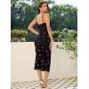 imageFloerns Womens Floral Print Drawstring Front Sleeveless Cami Midi DressCherry Black