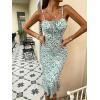 imageFloerns Womens Floral Print Drawstring Front Sleeveless Cami Midi DressGreen Multi