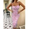 imageFloerns Womens Floral Print Drawstring Front Sleeveless Cami Midi DressHot Pink