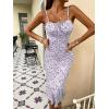 imageFloerns Womens Floral Print Drawstring Front Sleeveless Cami Midi DressLilac Purple