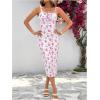 imageFloerns Womens Floral Print Drawstring Front Sleeveless Cami Midi DressPink White Ivory