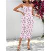 imageFloerns Womens Floral Print Drawstring Front Sleeveless Cami Midi DressPink White Ivory