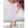 imageFloerns Womens Floral Print Drawstring Front Sleeveless Cami Midi DressPink White Ivory