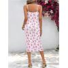 imageFloerns Womens Floral Print Drawstring Front Sleeveless Cami Midi DressPink White Ivory