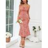 imageFloerns Womens Floral Print Drawstring Front Sleeveless Cami Midi DressWatermelon Red