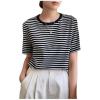 imageFloerns Womens Basic Mock Neck Short Sleeve Solid Rib Knit Tops Tee ShirtsBlack Ink White