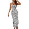 imageFloerns Womens Floral Print Drawstring Front Sleeveless Cami Midi DressBlack and White