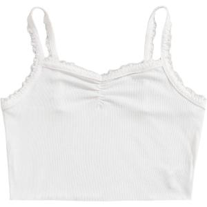 imageFloerns Womens Contrast Lace Spaghetti Strap Ruched Rib Knit Cami Crop TopWhite Plain