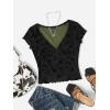 imageFloerns Womens Short Sleeve Lace Lettuce Trim Crop Top 90s Tee ShirtArmy Green