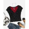 imageFloerns Womens Short Sleeve Lace Lettuce Trim Crop Top 90s Tee ShirtBlack
