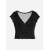 imageFloerns Womens Short Sleeve Lace Lettuce Trim Crop Top 90s Tee ShirtBlack Ink