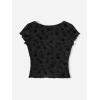imageFloerns Womens Short Sleeve Lace Lettuce Trim Crop Top 90s Tee ShirtBlack Ink
