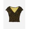 imageFloerns Womens Short Sleeve Lace Lettuce Trim Crop Top 90s Tee ShirtBlack and Yellow