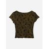 imageFloerns Womens Short Sleeve Lace Lettuce Trim Crop Top 90s Tee ShirtBlack and Yellow
